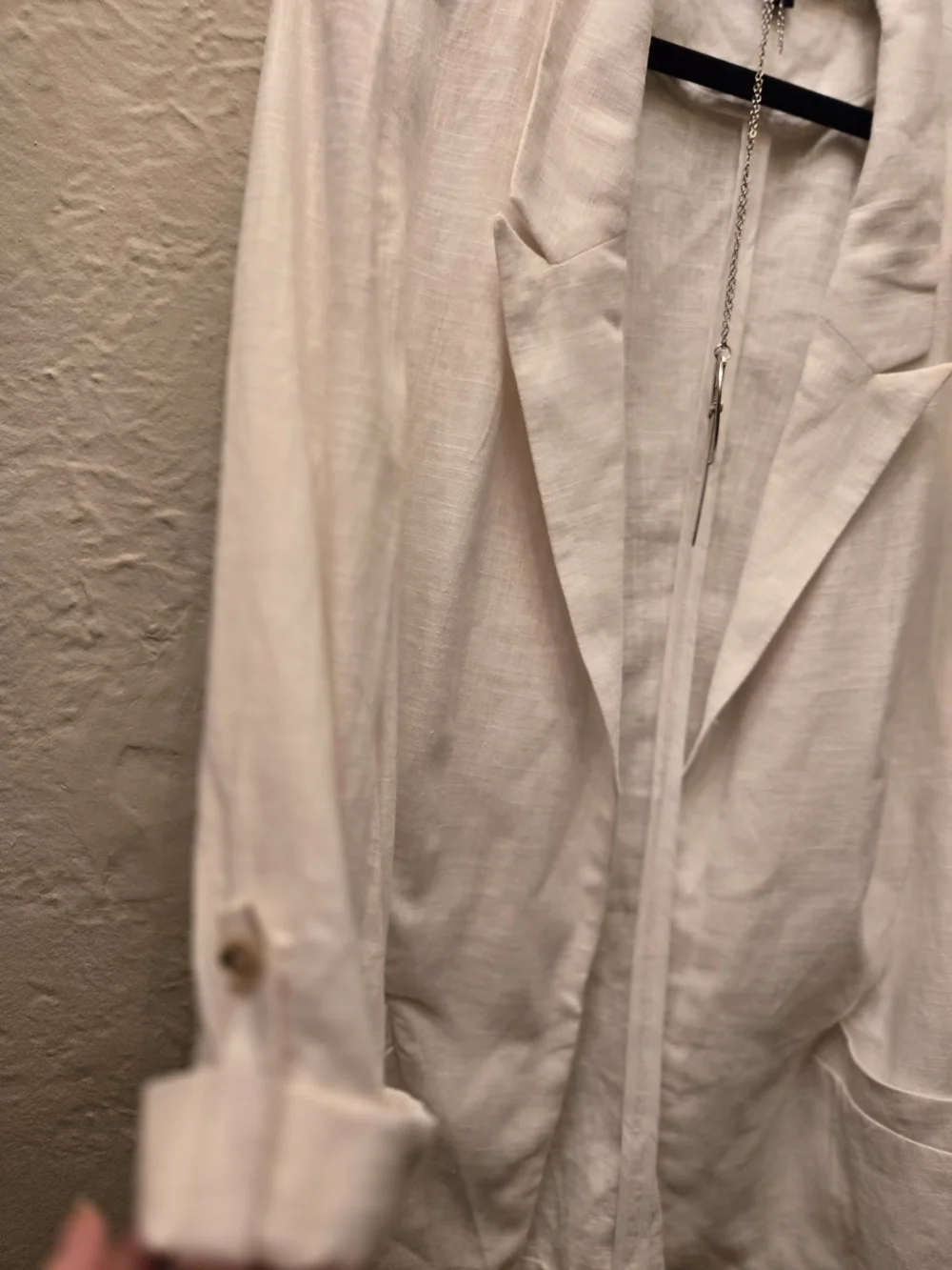 Linen Blend Blazer White Open Front Minimalist Chic Layering Jacket - Picture 6 of 10